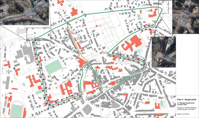 01_RA_Verkehrszeichenplan - Hauptläufe Neujahrslauf Entlang der Strecke des Ratinger Neujahrslaufs ist mit Verkehrseinschränkungen zu rechnen. Bild: Stadt Ratingen