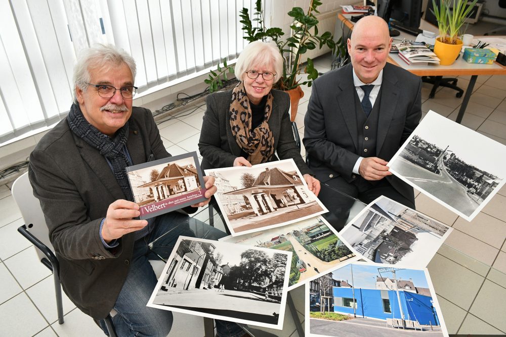 Scheidsteger_Velbert-gestern-heute Autor Manfred Bolz, Verlegerin Jutta Scheidsteger und Bürgermeister Dirk Lukrafka bei der Vorstellung des neuen Bildbands. Foto: Mathias Kehren