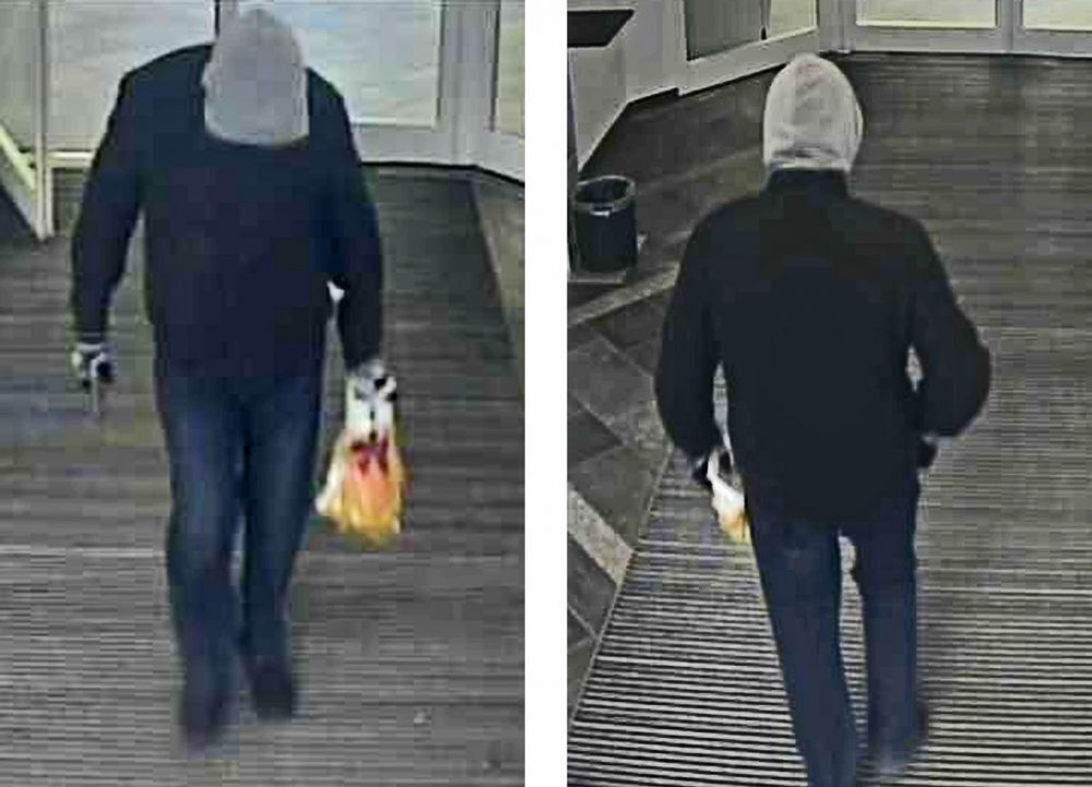 Taeterbild1 Die Bilder der Überwachungskamera zeigen den Täter, sein Gesicht ist aber nicht zu erkennen. Fotos: Polizei