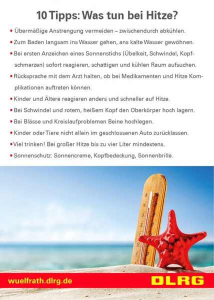 Der DLRG empfiehlt: Diese zehn Tipps sollten an heißen Sommertagen beachtet werden. Bild: DLRG